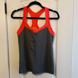 New balance Gray and Coral Racerback Tank Top with shelf bra.